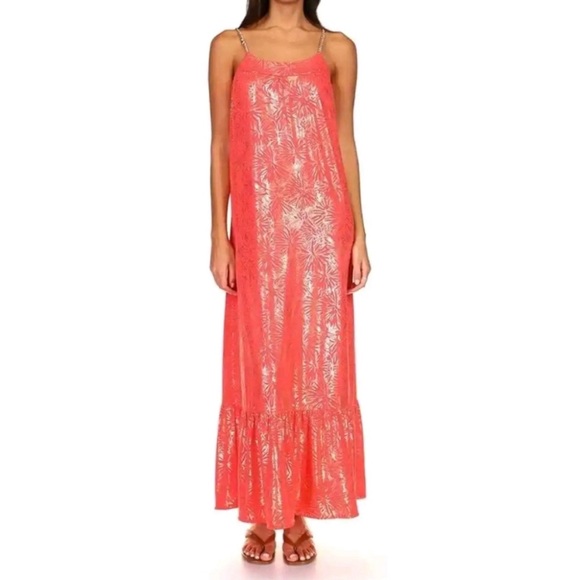 Michael Michael Kors sz XL Coral and Gold Maxi Dress nwt Gold Chain Straps - Picture 1 of 15